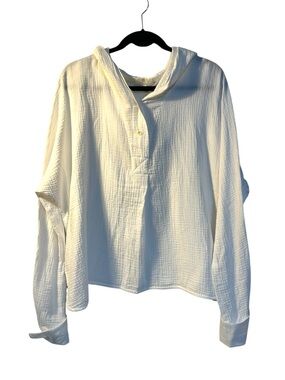 P. cill Women's White‎ Lightweight Gauze Hooded Pullover